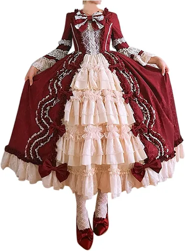 Vista 9 de SHOPESSA Vestido victoriano para mujer, vestido de lolita francesa, disfraz de princesa, vestido renacentista, manga acampanada, corte de cosplay