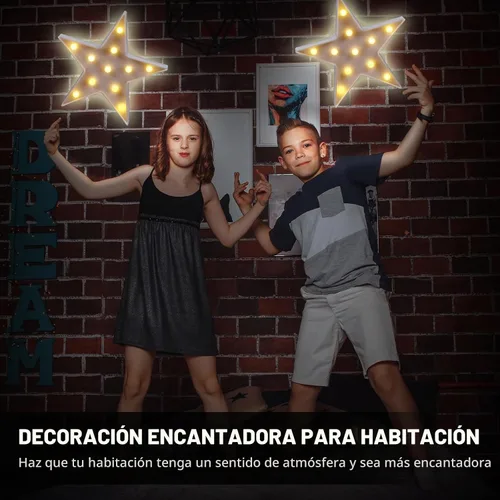Vista 4 de Tarpop - Letrero de pared con luces LED de marquesina de estrellas, funciona con pilas, color blanco