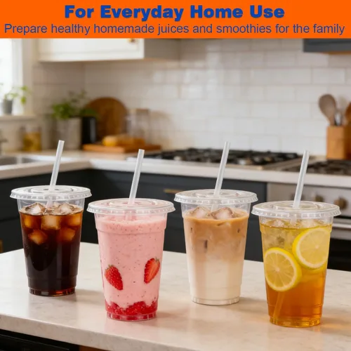Vista 15 de ARTLYMERS Paquete de 200 vasos de plástico transparente de 16 onzas con tapas y pajitas, tazas desechables para café helado con tapas para bebidas