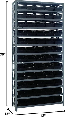 Vista 548 de Quantum QSBU-245BK Heavy Duty Shelving Unit with (7) Shelves and (24) QUS245 Black Bins for Garage Warehouse Storage Distribution 400 lb Load