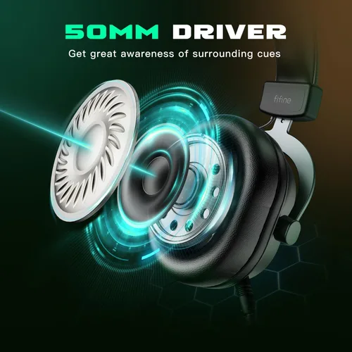 Vista 7 de FIFINE AmplGame H6 - Auriculares para juegos con cable de PC con micrófono, sonido envolvente 7.1, auriculares USB para computadora portátil