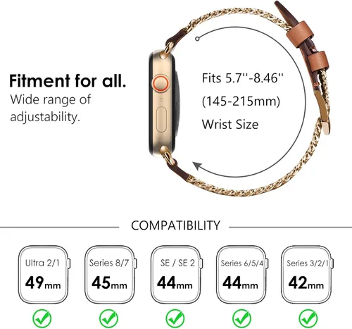 Vista 7 de WINGLE for Apple Watch Band Women 38mm 40mm 41mm 42mm 44mm 45mm 46mm 49mm Series 11 10 9 8 7 6 5 4 3 2 1 SE 3/2/1, Dressy Band Stainless Steel Chain