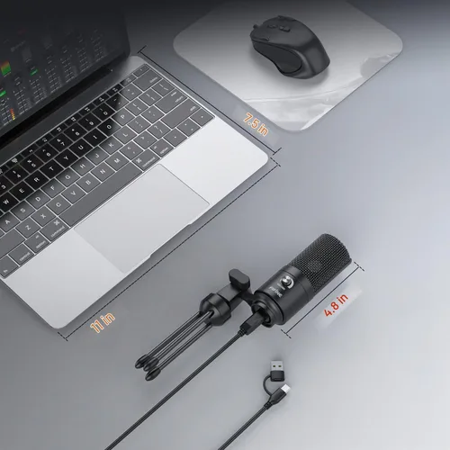 Vista 10 de FIFINE Micrófono USB, Micrófono de condensador de metal para grabar en MAC OS, Windows, Micrófono cardioide para laptop para grabar voces