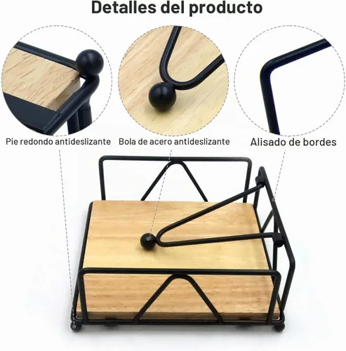 Vista 2 de Servilletero para mesa, servilletero de metal y madera, servilleteros de pie para servilletas de papel, para encimera de cocina, mesa de comedor, 7