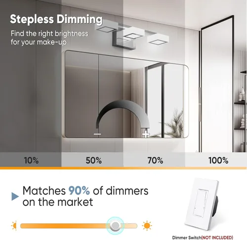 Vista 8 de Moderna lámpara LED de baño sobre el espejo, 3 luces regulables de tocador, lámpara de tocador de baño de acrílico cromado, ajustable de 2700 K-6500