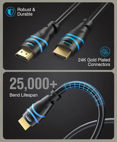 Vista 7 de BlueRigger Cable HDMI 8K (3 pies, 8K 60Hz HDR, 4K 120Hz, alta velocidad 48Gbps con Ethernet, eARC, 3D, HDCP 2.3) – Compatible con PS5, Xbox, Roku