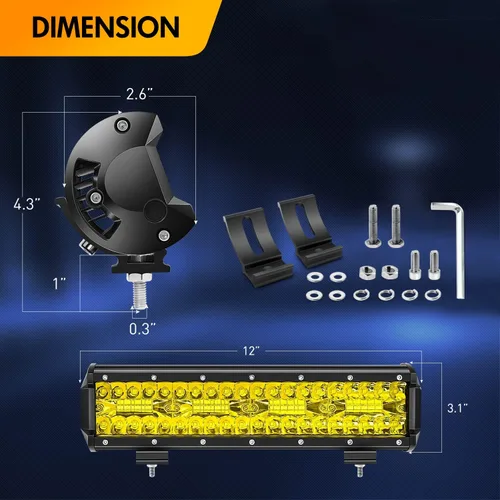 Vista 2 de GOOACC Barra de luz LED ámbar de triple fila de 12 pulgadas, 240W, 30000LM, combo de inundación y foco, luz de trabajo todoterreno para conducción