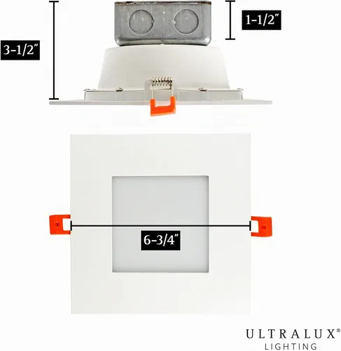 Vista 4 de UltraLux Foco empotrable LED de cable directo de 7 pulgadas con caja de 3000K, 750 lúmenes, CRI más de 80, TRIAC regulable, conectores WAGO