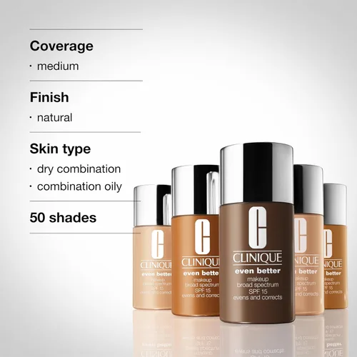 Vista 5 de Clinique Even Better Makeup Liquid Foundation SPF 15 With Vitamin C For Dry + Oily Combination Skin Types Medium Coverage + Natural Finish Evens
