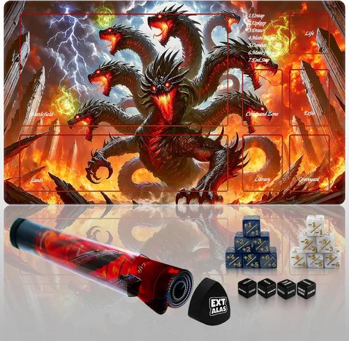 Vista 19 de Tapete MTG TCG -Incluye tubo de almacenamiento y 7 dados-¡Experimenta calidad de primer nivel y alfombrilla impermeable y antideslizante con bloqueo