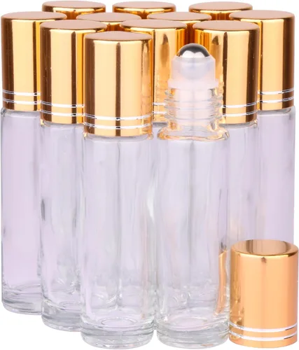 Vista 15 de inice 100 botellas de roll-on de 10 ml de vidrio ámbar para aceites esenciales con bolas de rodillo de acero inoxidable y tapa de aleación