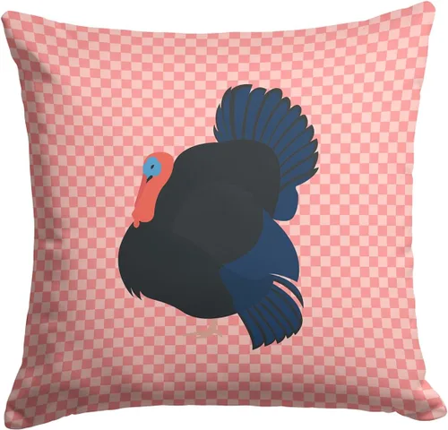 Vista 174 de Caroline's Treasures BB8163PW1414 Beltsville - Almohada decorativa de tela a cuadros pequeños, color blanco, pavo y gallina azul, lavable a máquina