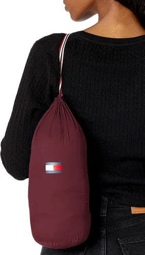 Vista 3 de Tommy Hilfiger Womens Mid-Length Puffer Hooded Down Jacket with Drawstring Packing Bag