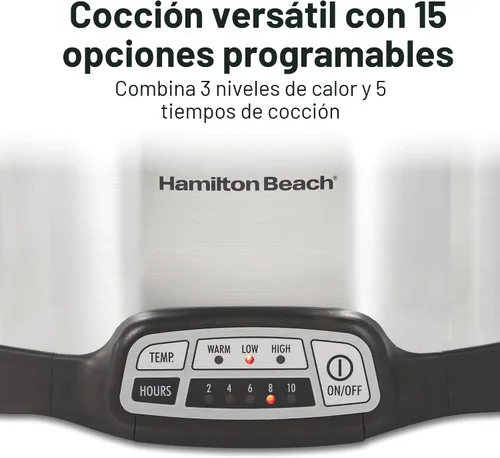 Vista 2 de Hamilton Beach 33660, Olla eléctrica de cocción lenta programable, 6 cuartos de galón, plateada Flexible Cooking Options With 3 Heat and 5 Time
