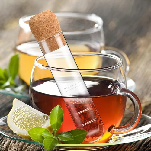 Vista 4 de Infusor de té de vidrio, difusor de vidrio reutilizable con corcho, colador de té transparente para tazas, tazas y teteras