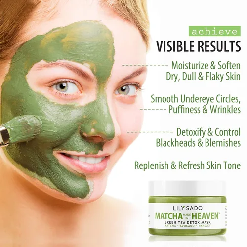 Vista 4 de LILY SADO MATCHA MADE IN HEAVEN™ Máscara facial de té verde matcha y aguacate - Mascarilla facial vegana orgánica natural - Defensa antioxidante