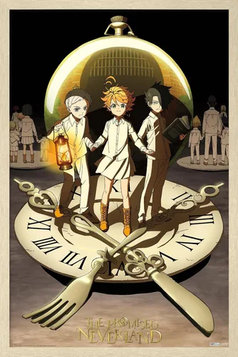 Vista 7 de Trends International The Promised Neverland - Póster de pared de grupo, 14.725 x 22.375 pulgadas, versión enmarcada de madera de granero Versión