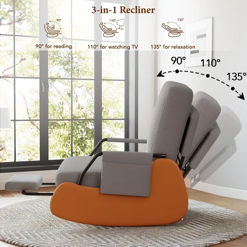 Vista 5 de Moderna mecedora deslizante, silla tapizada para cuarto de bebé, con reposapiés reclinable ajustable y retráctil, cómoda silla de descanso para Gris