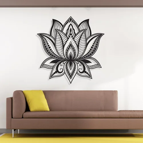 Vista 3 de Arte de pared de mandala, arte de pared de metal con flor de loto, decoración de pared de mandala de metal grande, arte de pared de mandala de loto