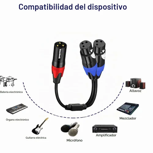 Vista 2 de Smithok Cable de micrófono divisor XLR Y de 1 macho a 2 hembras, 3 pines XLR 2 hembra a 1 macho, cable combinador Y cable de audio equilibrado