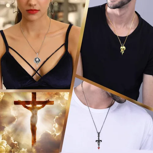 Vista 4 de AIEGNOS Skull Necklace for Men Women 925 Sterling Silver Black Gold Skull Gothic Punk Necklaces Jewelry for Unisex Couple Birthday Christmas Gifts