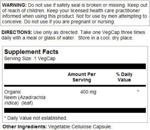 Vista 2 de SOLARAY Neem Leaf 400mg Apoyo saludable para la sangre, la piel y el sistema inmunológico Sin OMG, vegano y verificado en laboratorio 100
