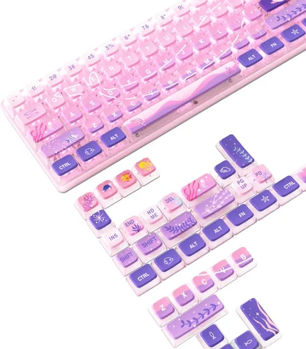 Vista 9 de Juego de teclas PBT de 120 teclas con perfil ASA con capa de PC translúcida Rosa