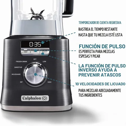Vista 5 de Calphalon Licuadora Auto-Speed de 68 onzas con vaso para batidos Blend-N-Go y tarro Tritan sin BPA Base de 1100 W, acero inoxidable oscuro