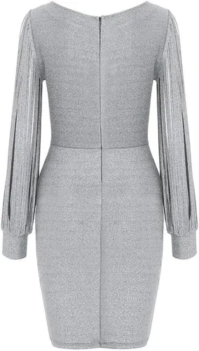 Vista 4 de Achimlt Vestidos de invitada de boda para mujer, lentejuelas con purpurina, vestido de fiesta de otoño, vestido de manga larga, vestido ajustado