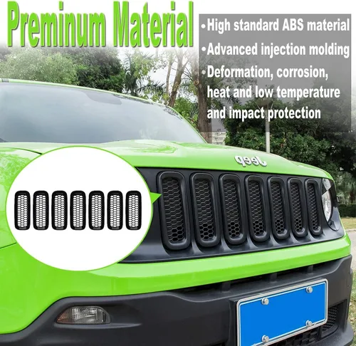 Vista 2 de YMT - 7 piezas de rejilla frontal de malla negra para Jeep Renegade 2015 2016 2017 2018