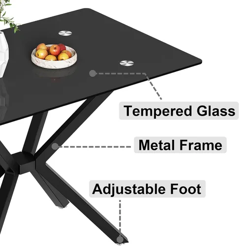 Vista 6 de 5-Piece 47" Dining Table with 4 PU Leather Chairs, Modern Dining Table Set for 4, Rectangle Black Top Kitchen Table with Black Metal Legs for Dining
