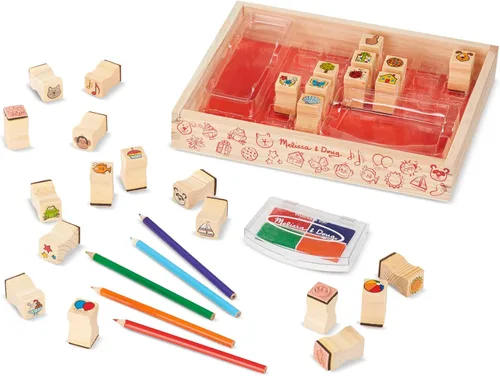 Vista 4 de Juego de sellos de madera Melissa & Doug Favorite Things, 26 sellos de madera con tintas de 4