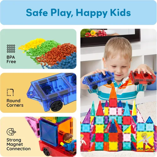 Vista 6 de PicassoTiles Kit de Construcción de Juguete de 2 Piezas Carro Mini Camión Conjunto de Vehículo para Bloques Magnéticos Piezas de Construcción
