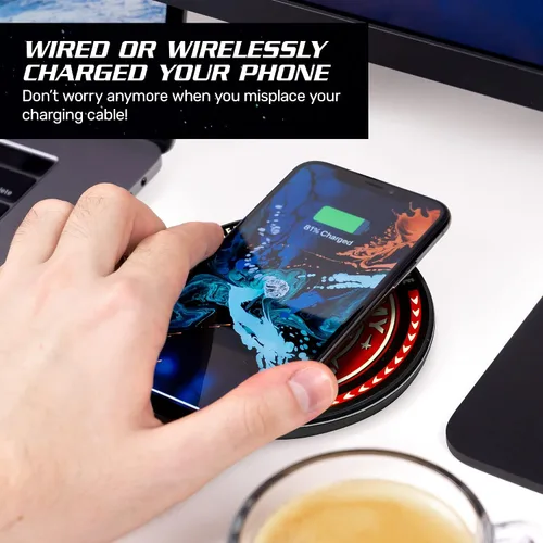 Vista 4 de Cargador Inalámbrico Iluminado Star Trek con Paquete de Batería de Respaldo Integrado para Carga Alámbrica y Sin Alambres – Cargador de Teléfono