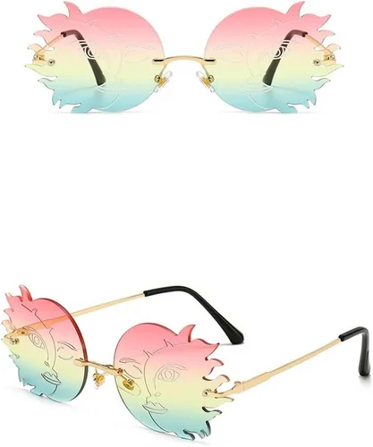 Vista 3 de ENTHYI Gafas de sol redondas sin montura para mujer, de moda, divertidas, poligonales, sonrientes