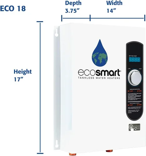 Vista 5 de EcoSmart ECO 18 - Calentador de agua eléctrico sin tanque, 18 KW a 240 voltios, con tecnología patentada de modulación automodulante, 17 x 14 x 3.5