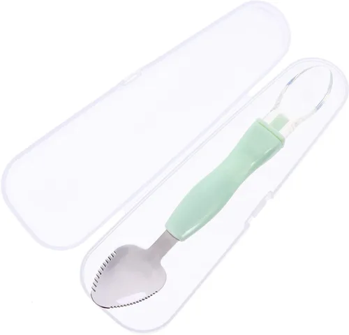 Vista 9 de Kisangel 2 cucharas raspadoras de alimentos para bebés, utensilios de alimentación de silicona de doble cabeza para bebés, cuchara dentada de puré