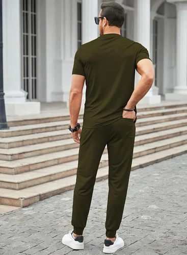 Vista 2 de JMIERR Conjunto deportivo de 2 piezas para hombre, camiseta de manga corta y pantalones deportivos de cintura elástica