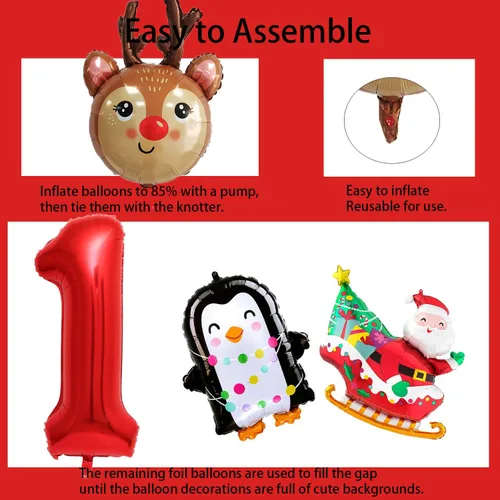 Vista 3 de Globos de papel de aluminio de Navidad, globos de cumpleaños de Navidad, número 1, pingüino, Papá Noel, reno, globo para decoración de fiestas Juego