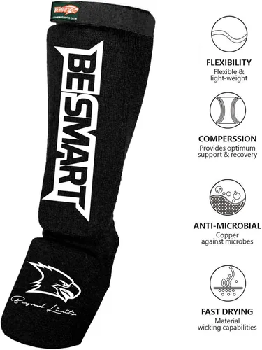 Vista 2 de Be Smart Espinilleras de Muay Thai MMA Kickboxing para Niños, Adultos, Jóvenes, Hombres y Mujeres, Protector de Empeine para Entrenamiento, Equipo