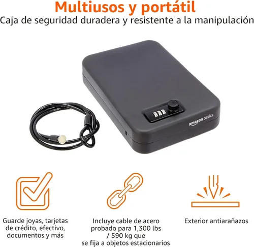 Vista 3 de Amazon Basics Caja fuerte de seguridad portátil con cerradura, caja fuerte pequeña con código, para dormitorio universitario, hogar, cerradura