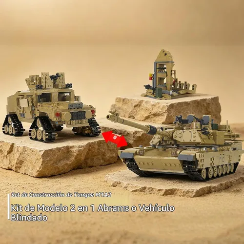Vista 5 de M1A2 Abrams - Juego de construcción de tanques, modelo militar moderno a escala 1:28 con figuras de soldado, tanque 2 en 1 y vehículo blindado