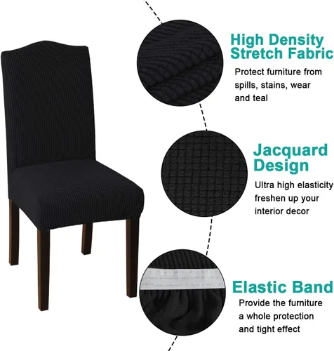 Vista 4 de Turquoize - Juego de 2 fundas elásticas para sillas de comedor, fundas lavables removibles para sillas de comedor, fundas de asiento para sillas