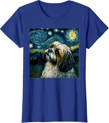 Vista 78 de Camiseta Surrealism Starry Night Shih Tzu Dog