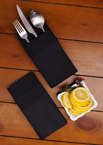 Vista 4 de Servilletas de bolsillo American Homesttead, paquete de 50 unidades, 15.75 x 15.75 pulgadas, papel de lino con tacto airlaid, plegadas con bolsillo