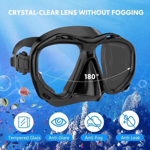 Vista 4 de Mask Fin Snorkel Set, Travel Size Snorkeling Gear for Adults with Panoramic View Anti-Fog Mask, Fins, Dry Top Snorkel for Swimming Training