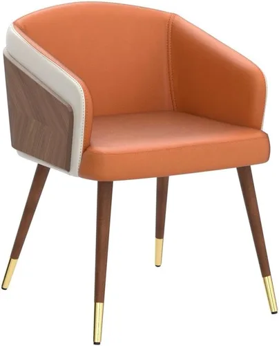 Vista 5 de ARTPLAN Silla de comedor moderna de mediados de siglo con nogal, silla tapizada de tela de eucalipto, reposabrazos retro con acento retro, patas