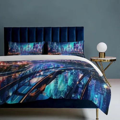 Vista 8 de Art Duvet Cover Full Size, Ultra Soft Microfiber Night Scenery Bedding Set, 3 Pieces City View Pattern Comforter Cover Set with Zipper Closure