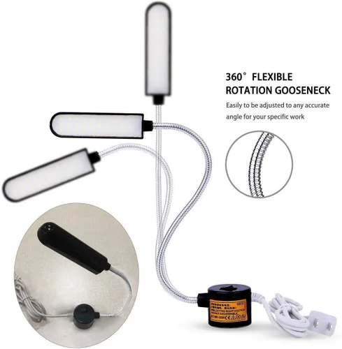 Vista 3 de Luz para Máquina de Coser, Lámpara de Trabajo Magnética LED, 30 LED, 6W, Multifuncional, Cuello de Ganso Flexible, Lámpara de Costura con Base