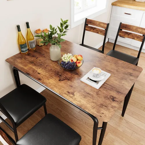 Vista 2 de Juego de mesa de comedor para cocina y comedor de 4 a 5 piezas con mesa rectangular moderna de madera, sillas tapizadas, para desayuno, oficina